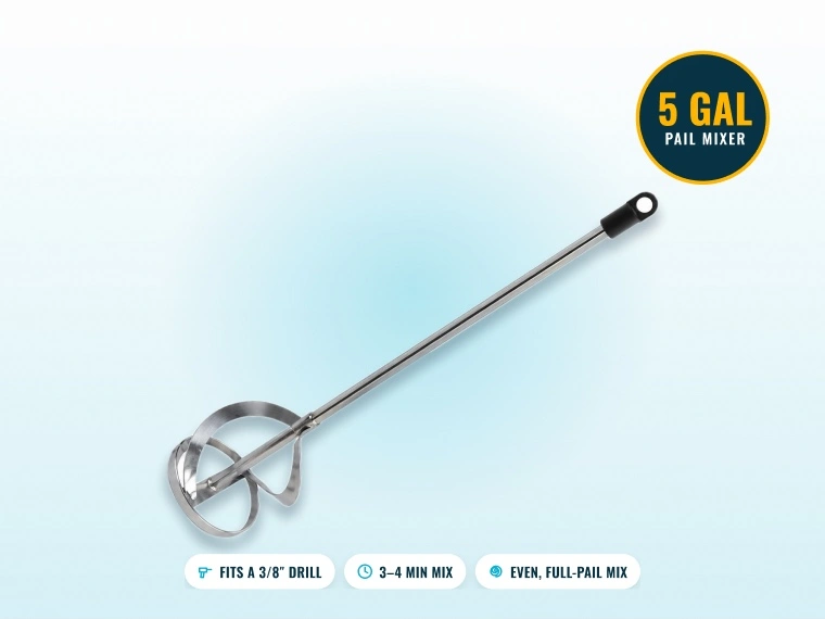 Steel spiral blade drill mixer for a 5-gallon pail, fits a 3/8 inch drill