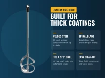 Welded steel spiral paint mixer with a 16 inch hex shaft, built for thick coatings