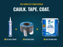 PondPro 2000 pond repair system: caulk for cracks, seam tape for seams, coating for the pond