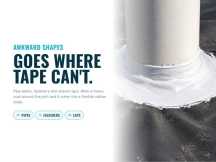 Thick white seam compound collar sealing a pipe penetration through a black rubber liner