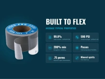 PondPro seam tape specifications including 590 PSI tensile strength and 200% elongation