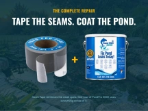 Seam tape roll paired with a PondPro 2000 pail for a complete pond leak repair