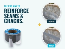 Before and after of a cracked concrete pond wall covered with PondPro seam tape
