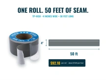 Seam tape roll size diagram showing 4 inches wide by 50 feet long