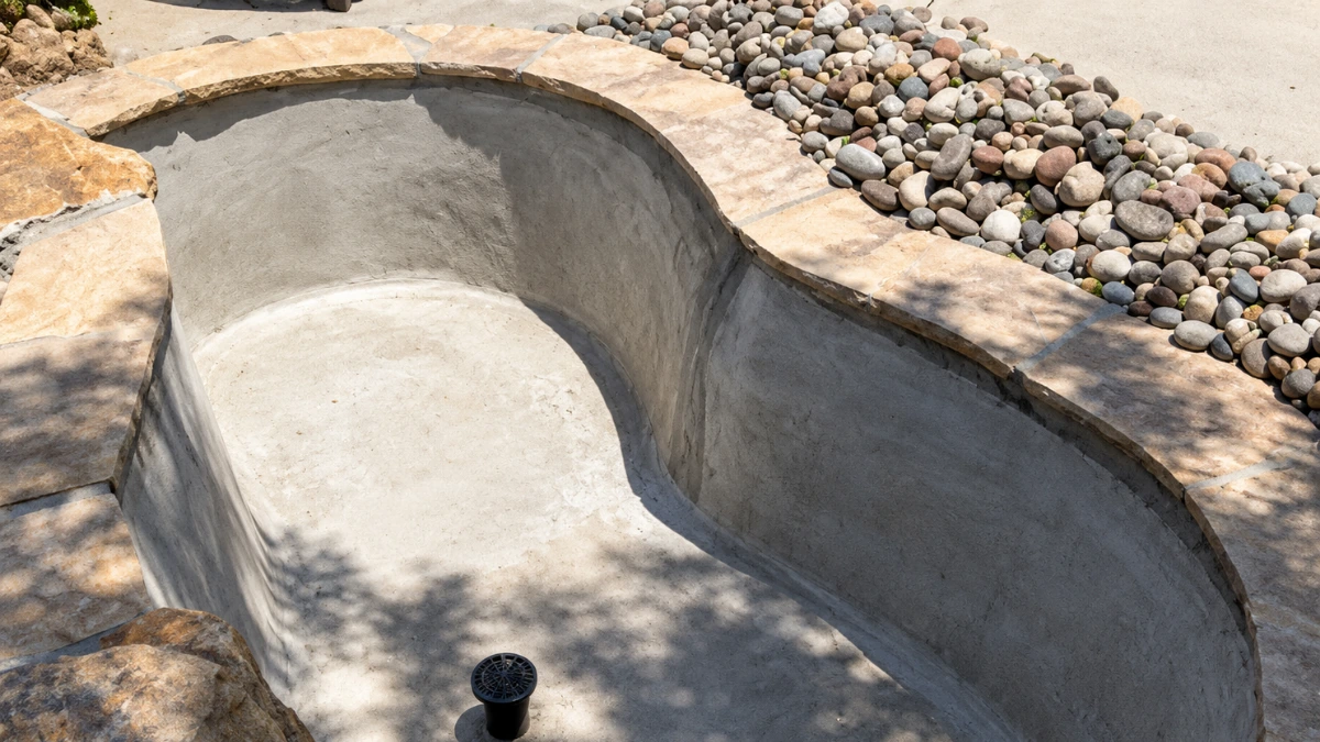 The pond before, showing the cracked liner