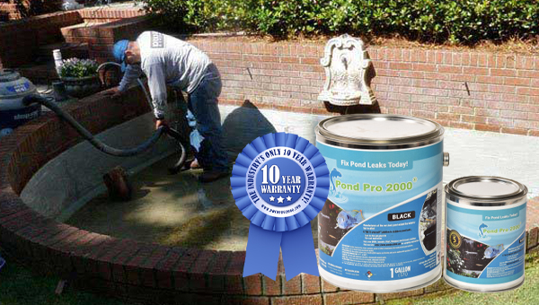 Pond Pro 2000 liquid rubber pond sealant application with 10-year warranty by pondpro2000.com