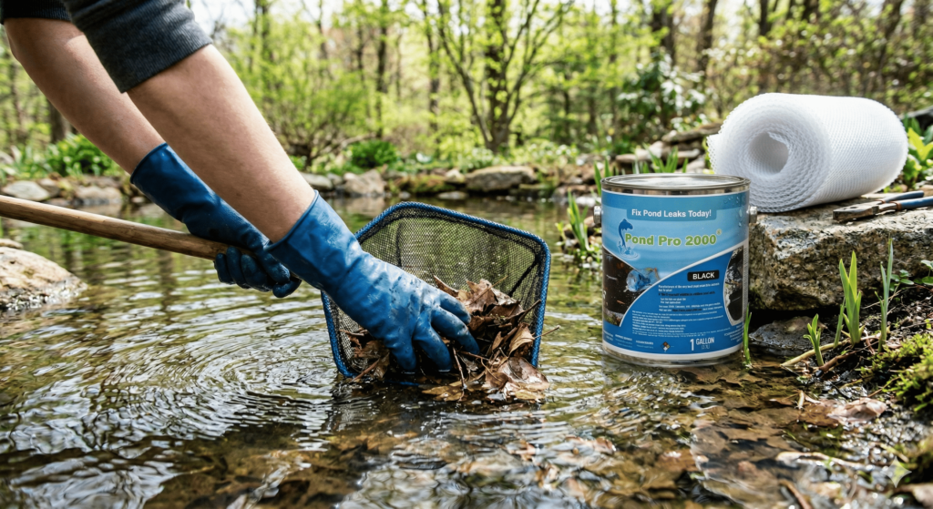 Pond Pro 2000's pond sealant seals pond with one coat application.